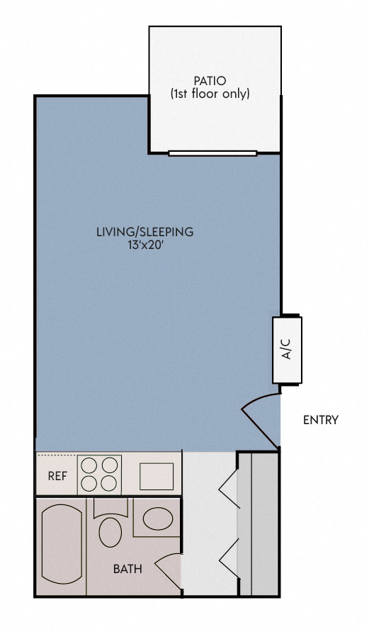 Floor plan for studio, 1 bath, 380 sqft
